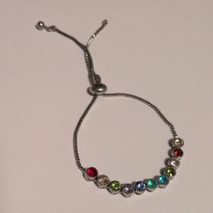 Silver Tone‎ Adjustable Bolo Bracelet with Multicolor Crystal Stations